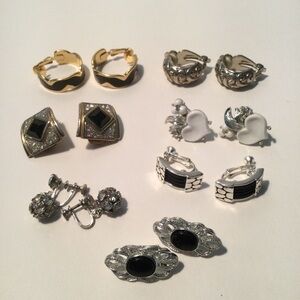 Vintage Lot of 7 Pairs of Clip On Earrings Rhinestone and More Very Nice